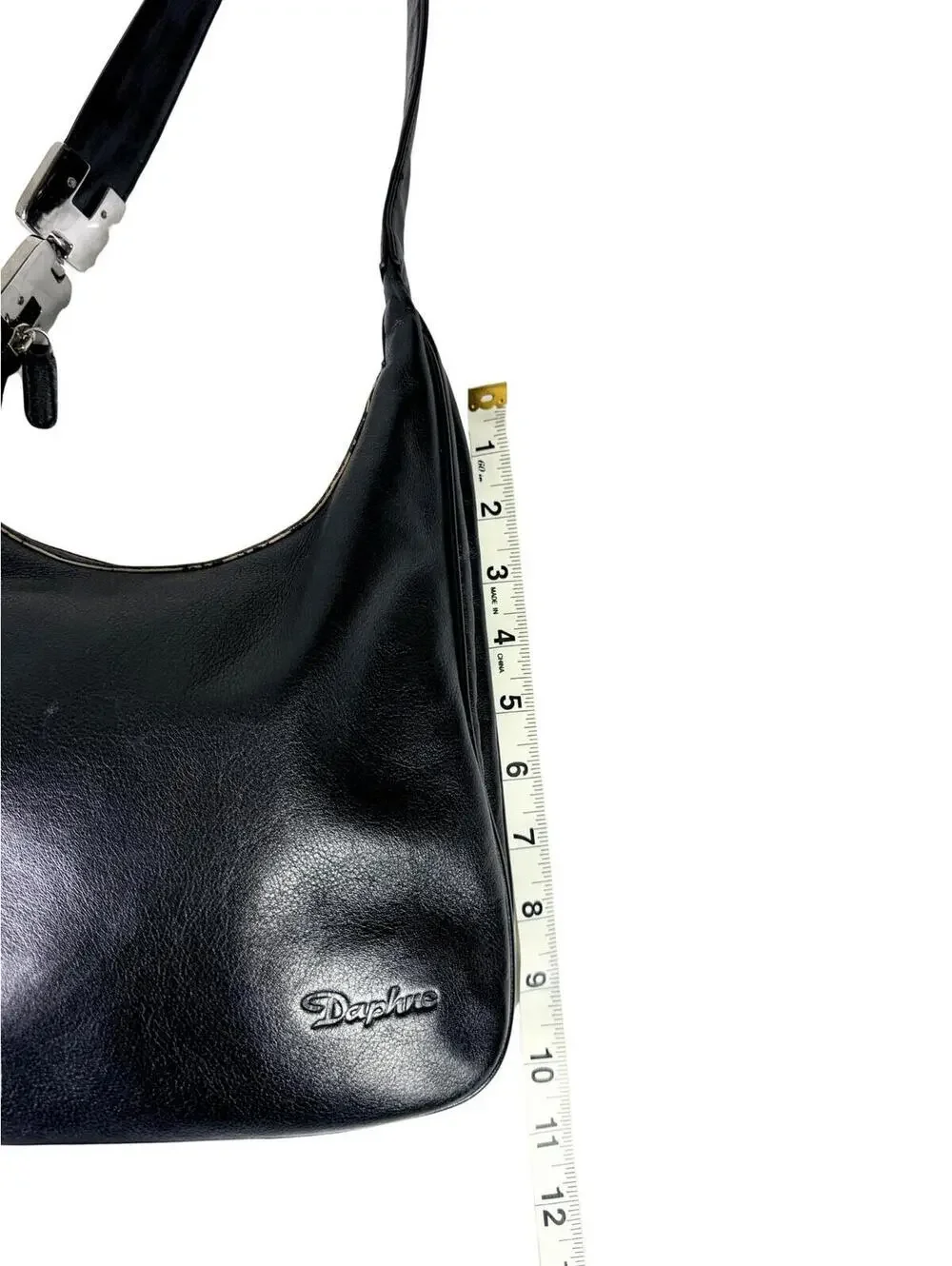 Vintage Daphne Genuine Leather Black Hobo Shoulder Bag Y2K
